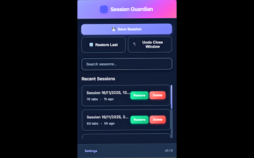 Session Guardian :: Never lose your tabs again. Privacy-first tab session manager.