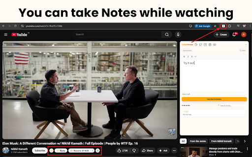 VideoNotes: Take Notes, Bookmark, and Learn Distraction-Free on YouTube :: Enhance your learning on YouTube with timestamped notes and bookmarks, and stay focused by hiding distractions.
