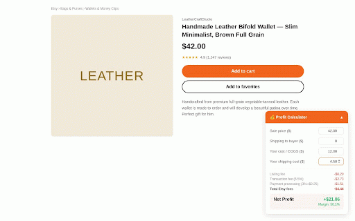 Etsy Profit Calculator :: See your real profit on any Etsy listing instantly. Calculates all fees automatically.
