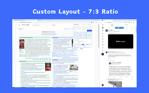 how to split screen :: Arrange browser tabs into multi-window layouts. Supports custom ratios.