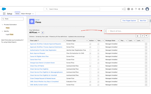 Salesforce Flow Search :: Instantly search all flows in your Salesforce org from the Setup Flows page.
