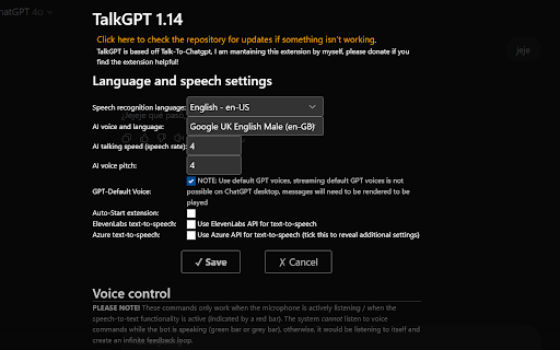 TalkGPT :: Talk to ChatGPT through your microphone and hear its responses with a voice. Uses speech recognition and text-to-speech technologies