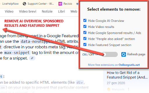 Hide Google AI Overview, Sponsored results and Snippet :: Hide unwanted sections from Google Search results