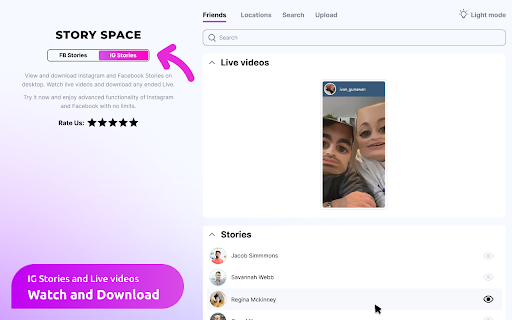 StorySpace Manager for FB and IG Stories :: Anonymous viewer for IG and FB Stories. Download, Search and Upload Instagram and Facebook Story. Private Mode for Insta and FB