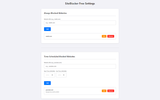 SiteBlocker Free :: Block specific websites permanently or based on a schedule to manage your internet consumption.
