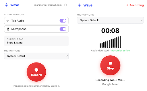 Wave AI :: Record tab audio, voice memos, and access your Wave AI transcription library