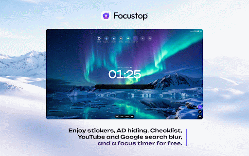 Focustop: Your Perfect Focus Space :: A custom new tab and powerful focus filters. Enjoy stickers, ad hiding, YouTube and Google search blur, and a focus timer for free.
