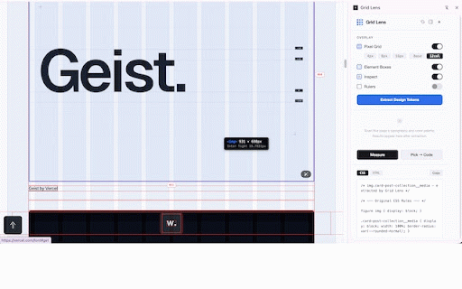 Grid Lens :: Inspect any webpage's visual grid, typography, and colors. Export design tokens as Markdown.