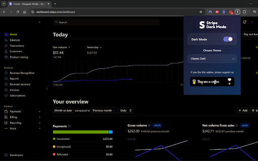 Stripe Dark Mode :: Transform your Stripe Dashboard with beautiful dark themes
