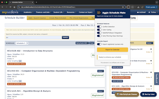 Aggie Schedule Mate :: Export UC Davis schedule to calendar with RateMyProfessor integration