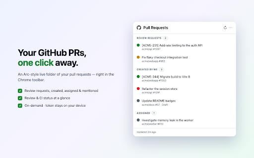 PR Live Folder :: Live folder of your GitHub pull requests, in a toolbar popup.