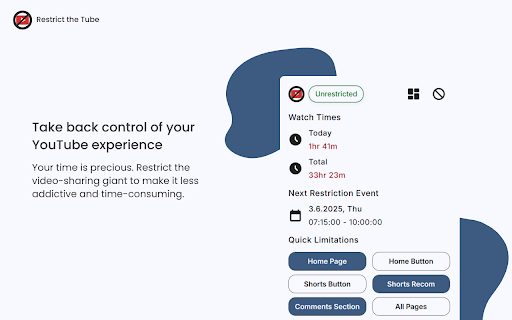 Restrict The Tube: Fight back against YouTube addiction :: 'Restrict The Tube' helps you take back control of your YouTube watch habits.