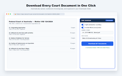ComDocs Pro — Commonwealth Courts Downloader :: Downloads every document or order from a Commonwealth Courts Portal list, renamed, numbered, foldered and indexed.