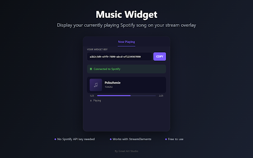 Music Widget :: Display your currently playing Spotify song on your stream overlay. Works with StreamElements custom widgets.