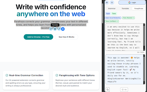 Parafrazo | Grammar, Rewrite, Translate :: Master your writing with instant grammar correction, smart rephrasing, and seamless translation for faster language learning.