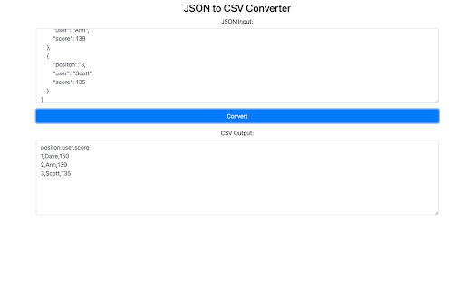 JSON To CSV Converter :: This is an extension that allows to convert JSON to CSV.