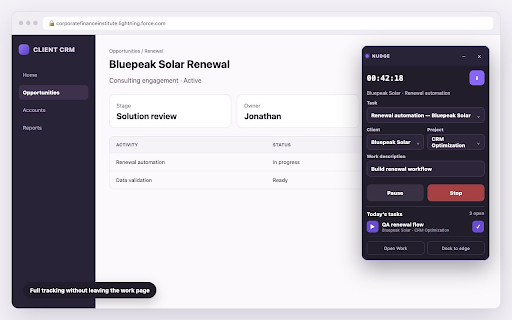 Nudge: Private Billable Time Tracker :: Private billable-time tracking for consultants, connected to your clients, projects, tasks, and Nudge workspace.