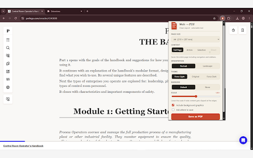 Web to PDF :: Export any web page as a clean PDF — choose paper size, extract articles, force light mode, or save just your selection.