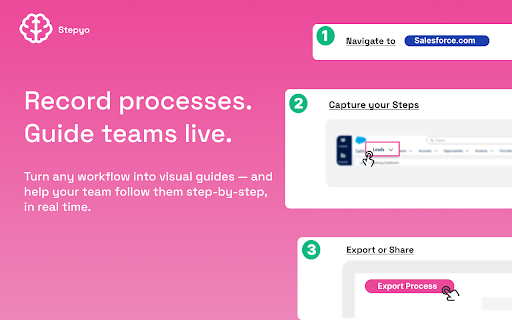 Stepyo :: Create beautiful step-by-step guides automatically. Capture, edit, and share visual documentation in seconds.