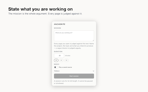 Anchorite :: Mission-aware website blocking for locked focus sessions.