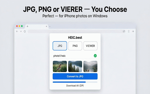 HEIC Viewer & Convert to JPG :: View HEIC/HEIF photos locally in the side panel and convert to JPG or PNG. Files never leave your device.