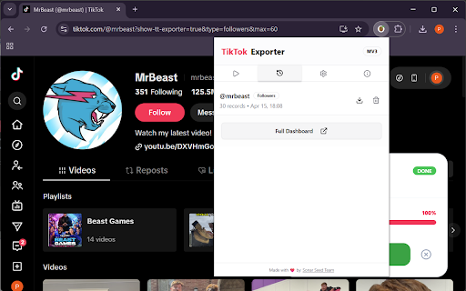 TikTok Followers & Following Exporter :: Export TikTok followers and following lists to CSV for audience analysis.