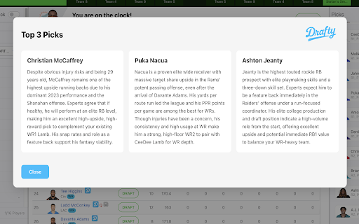 Drafty :: Drafty is an AI fantasy football draft assistant.