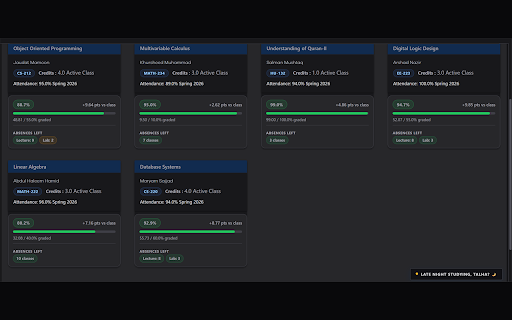 Qalam 2.0 :: Privacy-first mark tracking, attendance monitoring, and performance analytics for the NUST Qalam portal.