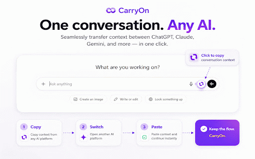 CarryOn: Use AI Context Anywhere :: Seamlessly transfer conversation context between AI platforms.