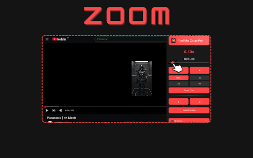 YouTube Zoom and Rotation :: Professional video zoom & rotation. Zoom 30%-400%, rotate in 90° steps, move zoomed videos, reset with one click.