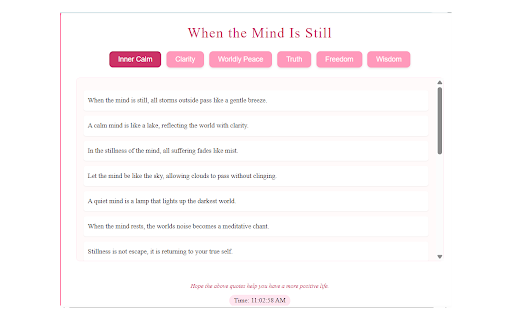 When the Mind Is Still :: A collection of quotes on inner stillness, reflecting how a calm mind brings peace to the world.