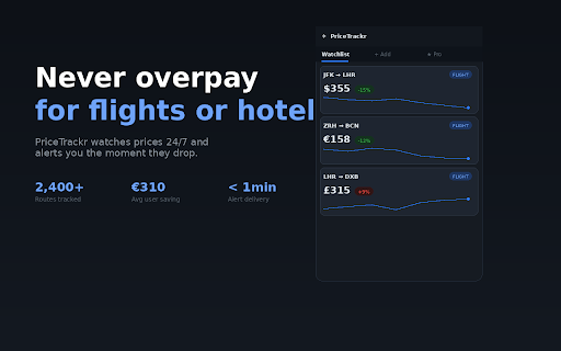 PriceTrackr Travel :: Track flight & hotel prices globally. Get instant alerts when prices drop on your saved routes.