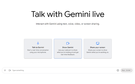 Talk with Gemini live :: Quick access to Gemini Live voice, video, and screen sharing features.