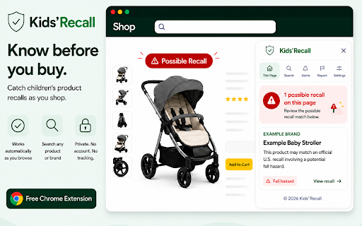 Kids' Recall :: Checks products against official U.S. children's recall data (CPSC) as you shop.