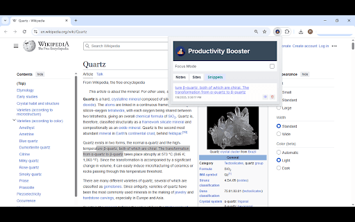 Productivity Booster :: Save web snippets, block distractions, and take quick notes to boost productivity.
