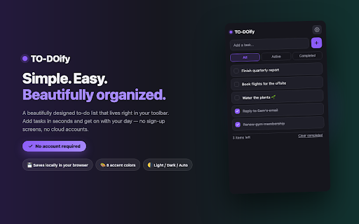 To do list - TO-DOify Simple To-Do List :: A simple, good-looking to-do list that lives in your browser. No account needed — everything stays local.