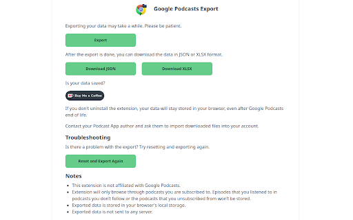 Google Podcasts Export :: Google Podcasts Export with Listening History & Queue