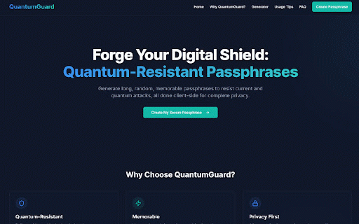 QuantumGuard Password Generator :: Generate secure passwords and passphrases with quantum resistance estimation