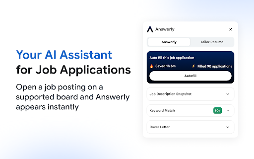 Answerly – AI Job Application Assistant :: AI assistant for job applications. Answer questions, generate cover letters, autofill forms, and check ATS match on the job page.