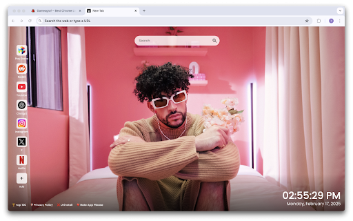 Bad Bunny Wallpapers :: Enjoy high-quality Bad Bunny wallpapers every time you open a new tab, featuring the Latin music icon in stunning HD backgrounds