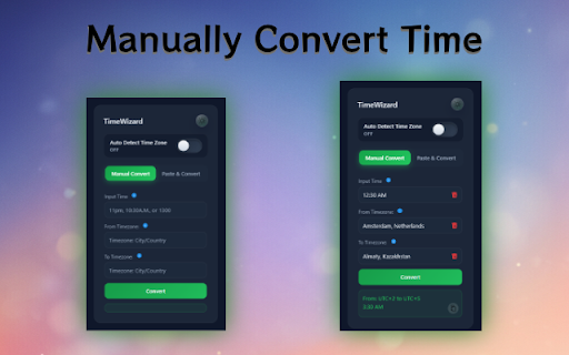 TimeWizard :: Paste event times, automatically detect and convert timezones or convert between any two timezones manually.