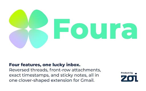 Foura :: Meet Foura: four features, one lucky inbox. Reversed threads, front-row attachments, exact timestamps, and sticky notes for Gmail.