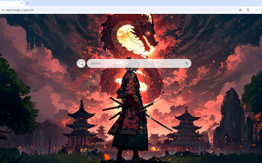 Dragon Spirit Ronin Live Wallpaper :: Lone ronin facing a mystical dragon spirit above crimson skies and Japanese temples.