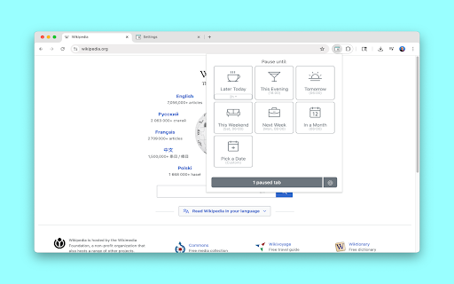 PauseTab :: Pause (snooze) tabs and reopen them later