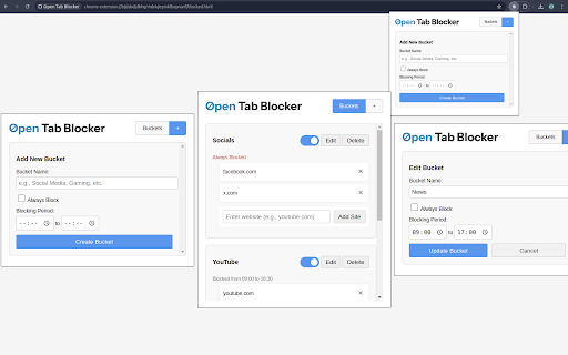 Open Tab Blocker :: Block distracting websites by organizing them into time-controlled buckets