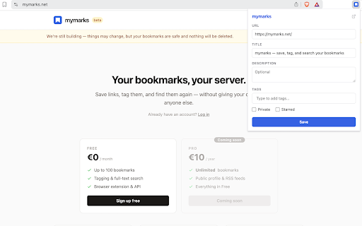 mymarks :: Quickly save bookmarks in mymarks