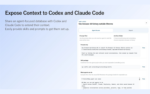 ContextBerg Browser AI History :: Save and search ChatGPT, Claude, Gemini, Perplexity, and Manus conversations from Chrome.
