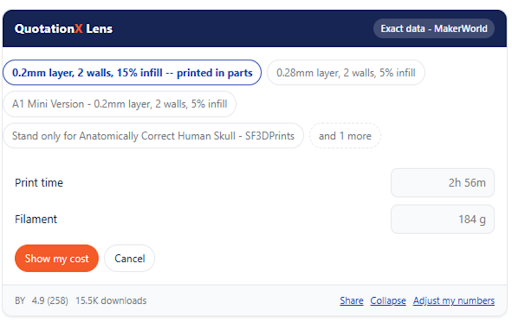 QuotationX Lens :: Real production cost and margin on the model pages you already browse.