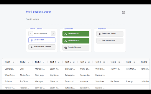 Easy Data Scraper - Instant Data Scraper :: Automatically detects, scrapes, and highlights data from multiple sections on a page.