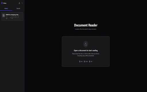 Document Reader :: **Overview**
- Name: Document Reader
- Type: Chrome extension (Manifest V3)
- Purpose: Fast, privacy-friendly reader for PDFs…